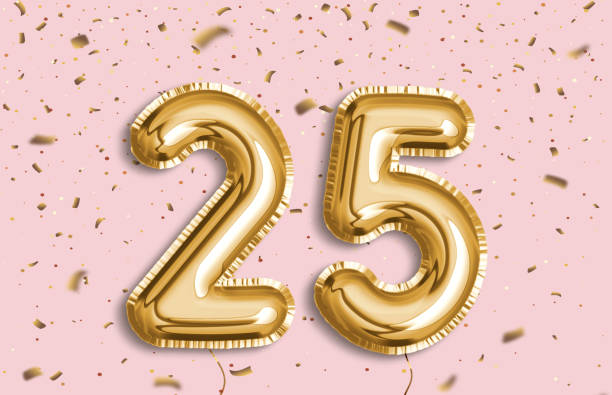25 years golden foil balloon anniversary logotype. - 25 imagens e fotografias de stock