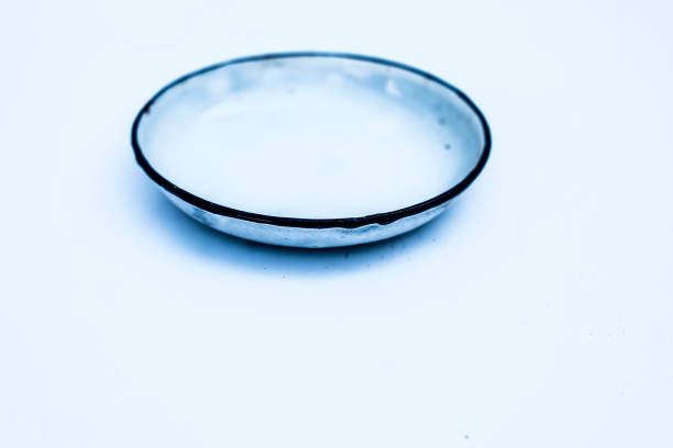istock Close up of white colored dinning plate with a thin blue colored outline isolated on white. 1140391549