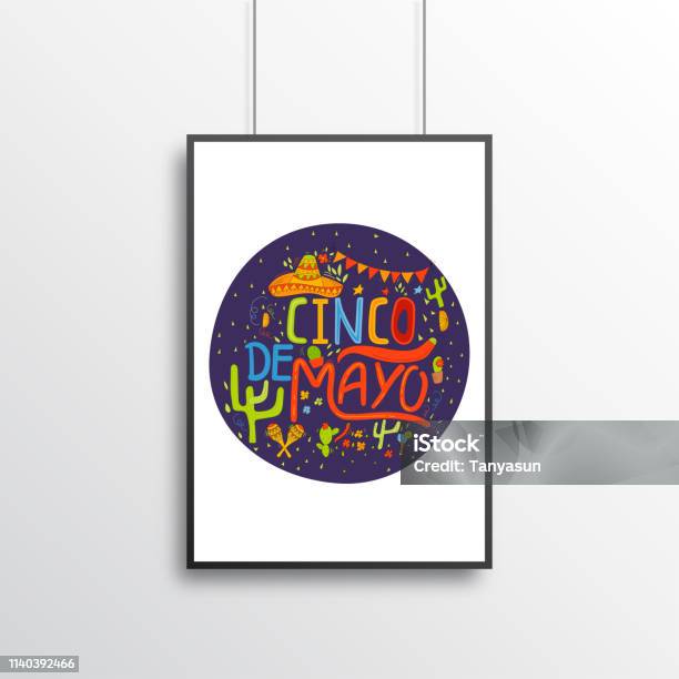 Banner Or Card For Cinco De Mayo Celebration Holiday Poster With Hand Drawn Calligraphy Lettering Stock Illustration - Download Image Now
