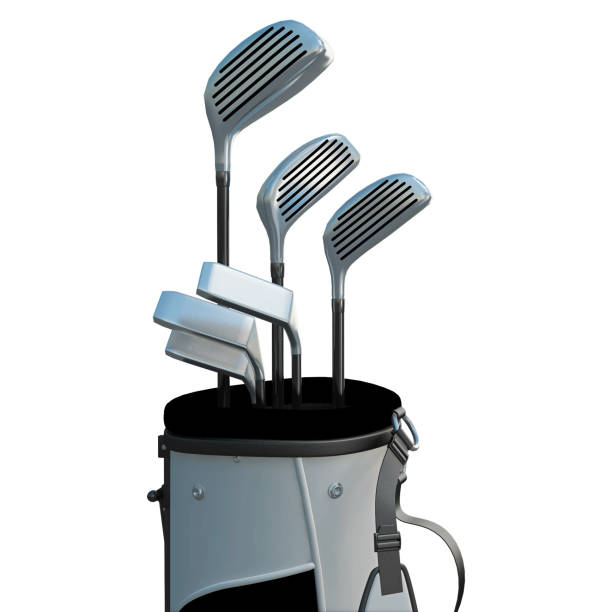 ゴルフバッグのゴルフクラブ白い背景に分離, 3d イラスト. - golf club golf iron isolated ストックフォトと画像