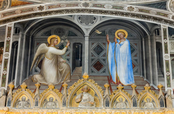 duomo vaftizli freskler veya giusto de menabuoi (1375-1376) tarafından santa maria assunta katedrali. - vaftizhane stok fotoğraflar ve resimler