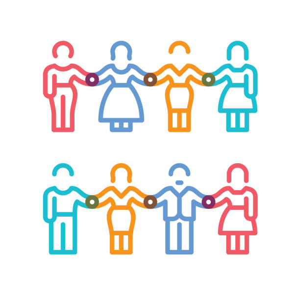 ilustrações de stock, clip art, desenhos animados e ícones de male and female figures holding hands - ao lado