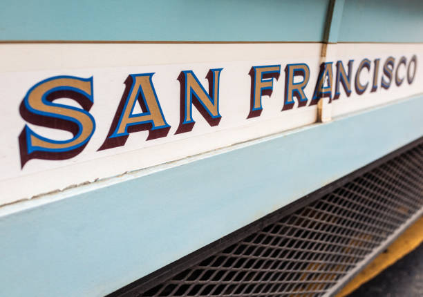 Ornate painted words on one of San Francisco's historic trolley buses.