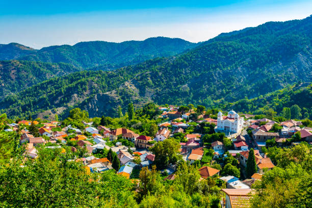 pedoulas village on cyprus - summit cross imagens e fotografias de stock