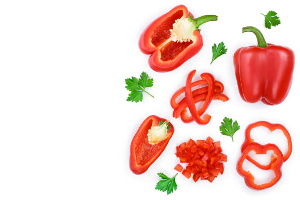 istock red sweet bell pepper isolated on white background with copy space for your text. Top view. Flat lay 1140400300