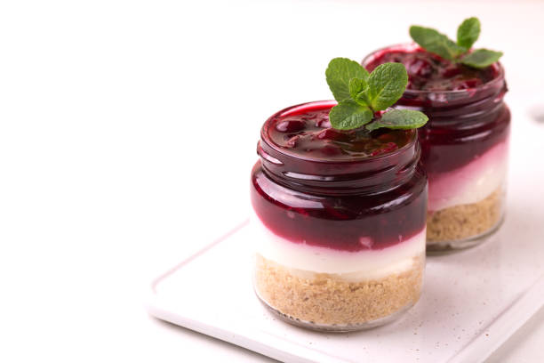 istock Cherry bisquit dessert with ricotta, mint. Yogurt cheesecake breakfast 1140404918