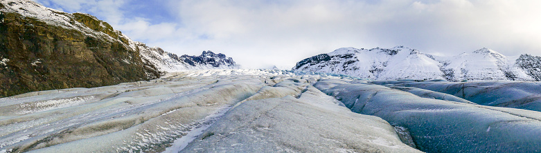 The glacier tongue of Skaftafellsjökull sits in Skaftafell, a nature reserve in Öræfi, Vatnajökull National Park. It is one of many tongues stretching from the largest glacier in Europe, Vatnajökull itself.