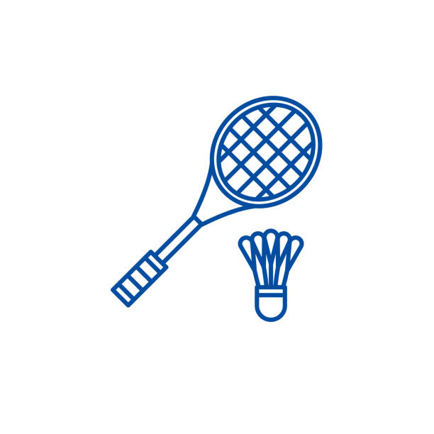 illustrazioni stock, clip art, cartoni animati e icone di tendenza di concetto di icona della linea di racchette badminton. badminton racchetta simbolo vettoriale piatto, segno, illustrazione contorno. - tennis silhouette tennis racket tennis ball