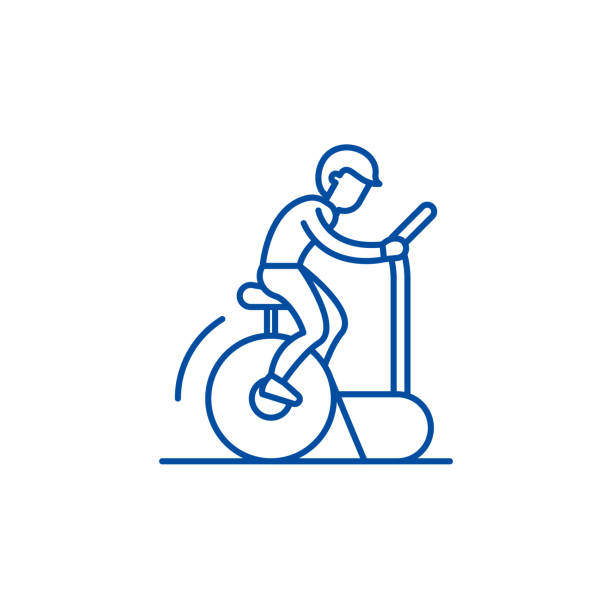 ilustrações, clipart, desenhos animados e ícones de conceito do ícone da linha do treinamento da bicicleta. símbolo liso do vetor do treinamento da bicicleta, sinal, ilustração do esboço. - pedal bicycle sports training cycling