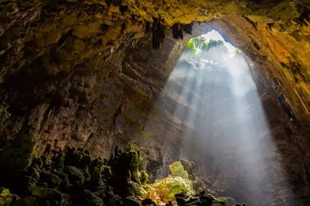 Castellana Caves, Puglia, Italy. They are located less than two kilometers from the town in the south-eastern Murge at 330 m.s.l.m.  limestone plateau formed in the Late Cretaceous.