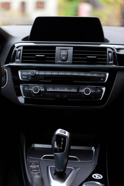 istock The black interior of a good modern car with navigator 1140415788