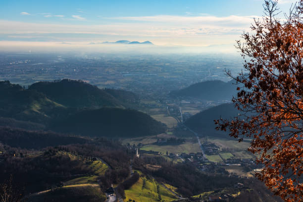 view of the hills and the Adriatic Sea in the distance against the sky
