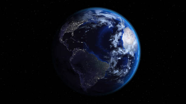 istock Planet Earth half night and half day with city lights and clouds 1140425180