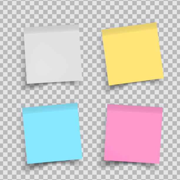 컬러 스티커 용지를 투명 하 게 설정 합니다. 말린 모서리가 있는 용지를 참고 하십시오. 흰색 배경에 고립 된 벡터 - reminder adhesive note note pad pink stock illustrations