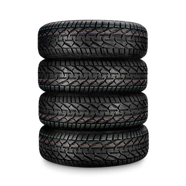 istock Pile of tires isolated on white background 1140425680