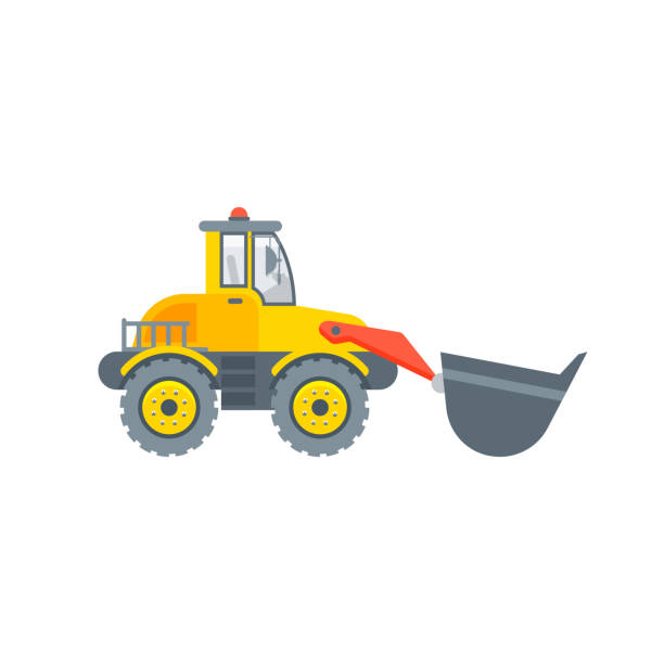 ładowarka z widokiem bocznym ilustracji łyżki - loading earth mover skidding construction equipment stock illustrations