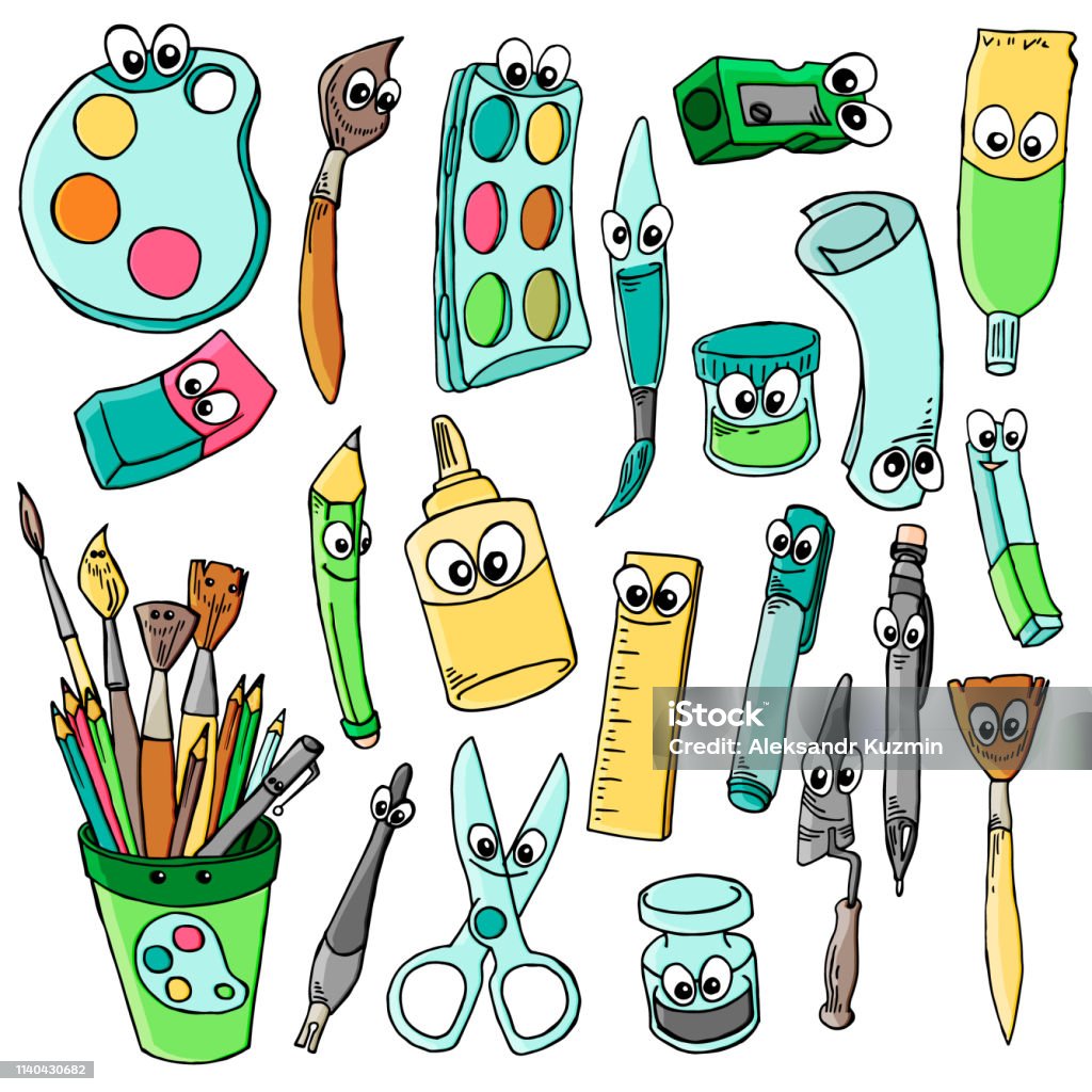 Cute Cartoon School Characters Collection Vector Illustration Of School  Objects Isolated On White Background Back To School Funny Smileys Stock  Illustration - Download Image Now - iStock