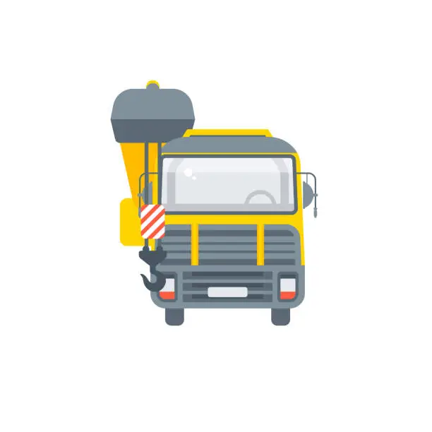 Vector illustration of truck with crane illustration front view
