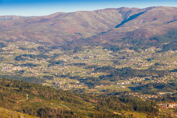 Villages of Arbo valley on the territorial frontier between Spain and Portugal from San Fins viewpoint