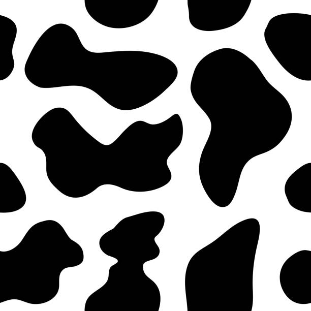 黒と白の牛柄のシームレスな背景。牛の斑点 - cow hide fur backgrounds点のイラスト素材／クリップアート素材／マンガ素材／アイコン素材