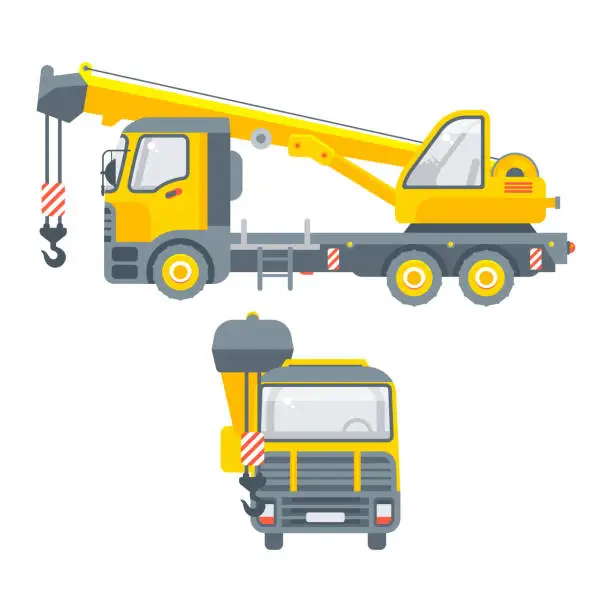 Vector illustration of trucks with crane for building material