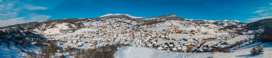 panorama picture of a village in the moutntains in  winter blacksea region 2018 turkey