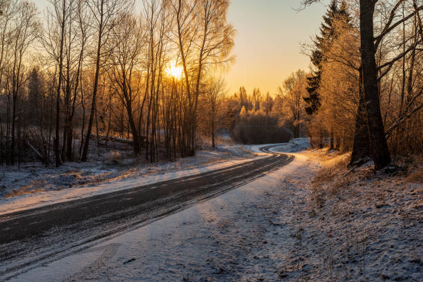 istock snowy winter road covered in ice and snow 1140436428