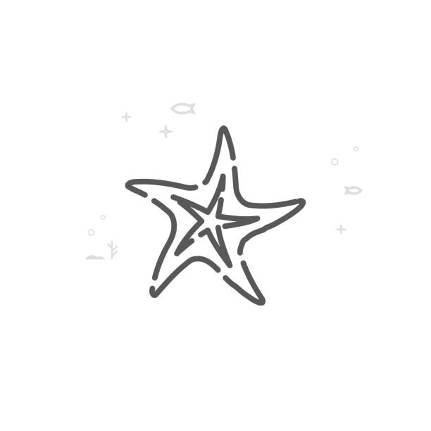 ilustrações de stock, clip art, desenhos animados e ícones de starfish vector line icon, symbol, pictogram, sign. light abstract geometric background. editable stroke - ideogram