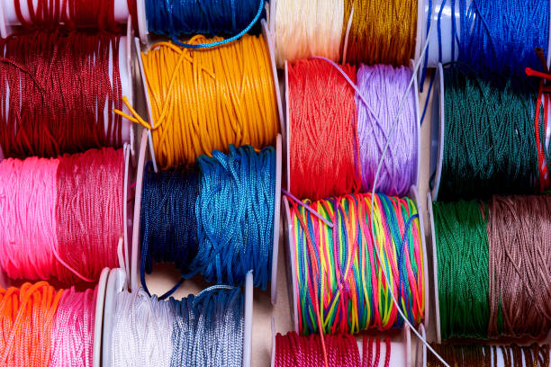 istock Collection of bright multi-colored ropes close-up. 1140438383