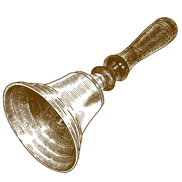 engraving illustration of hand bell Vector antique engraving drawing illustration of hand bell isolated on white background ringer stock illustrations