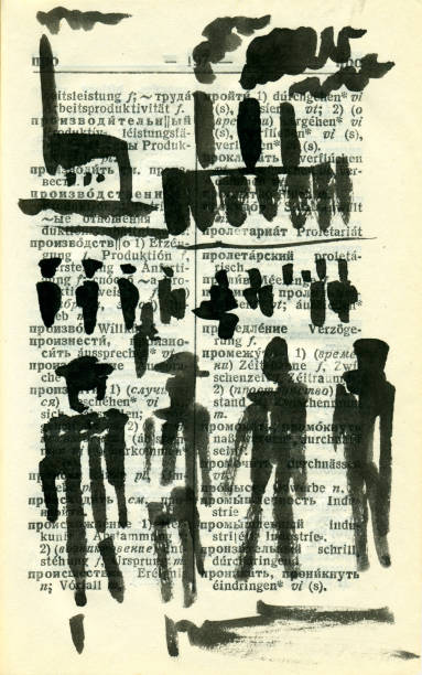 Proletariat and workers go to the factory. Graphic drawing.