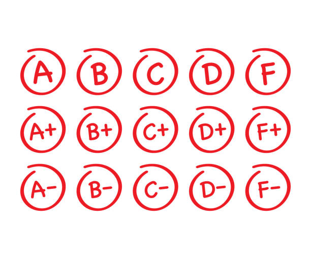 illustrazioni stock, clip art, cartoni animati e icone di tendenza di set di risultati del voto. grado vettoriale disegnato a mano in cerchio rosso. illustrazione vettoriale. - exam report card letter a test results