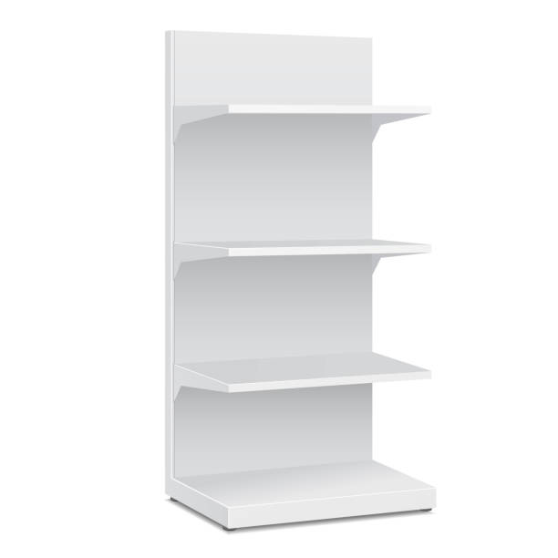 istock White Blank Empty Showcase Displays With Retail Shelves Products On White Background Isolated. Ready For Your Design. Product Packing. Vector EPS10 1140441529