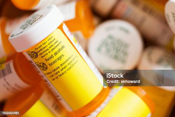 Prescription Medicine Several Pill Bottles Stock Photo - Download Image Now - Pill Bottle, Medicine, Bottle