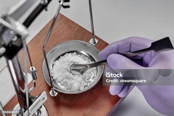 Pharmacist Or Scientist Preparing Medicine Using Precision Weighing Stock Photo - Download Image Now