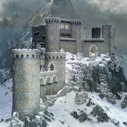 Medieval castle in a winter scenery - 3D illustration