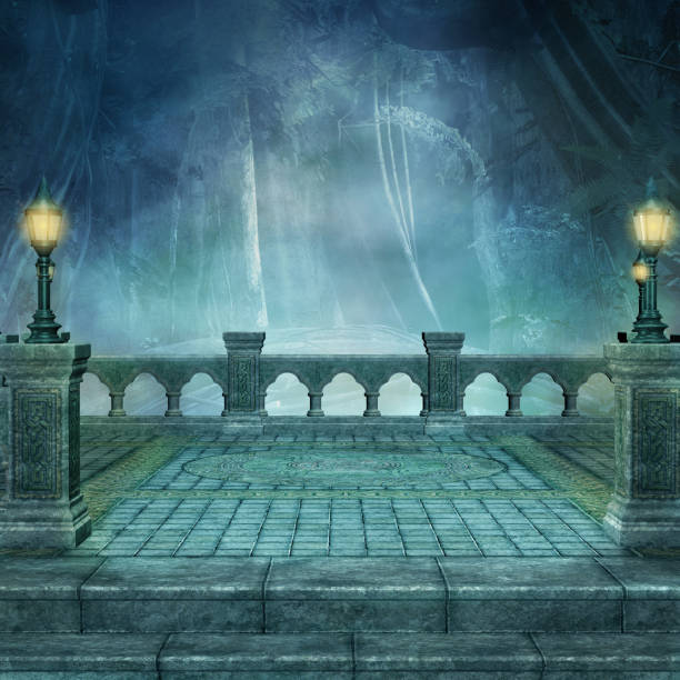 istock Terrace in the blue misty forest 1140456768