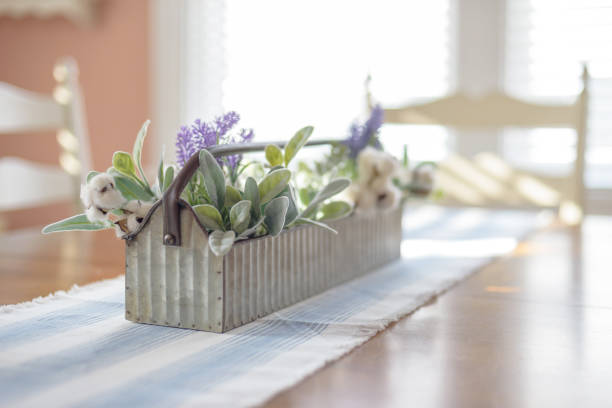 Rustic spring decor for dining room table