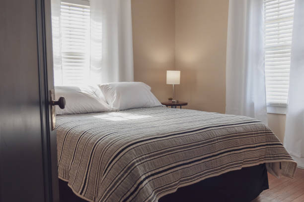 istock Simple bedroom decor in black and white 1140458998