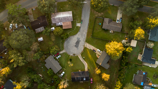 Suburban area of Tallahassee, Florida. Aerial drone photo.