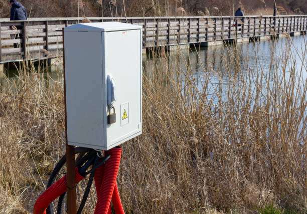 istock closed electrical panel at Baltic sea beach on sunny spring day 1140463307