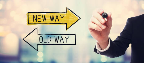 istock Old way or new way with businessman 1140471961