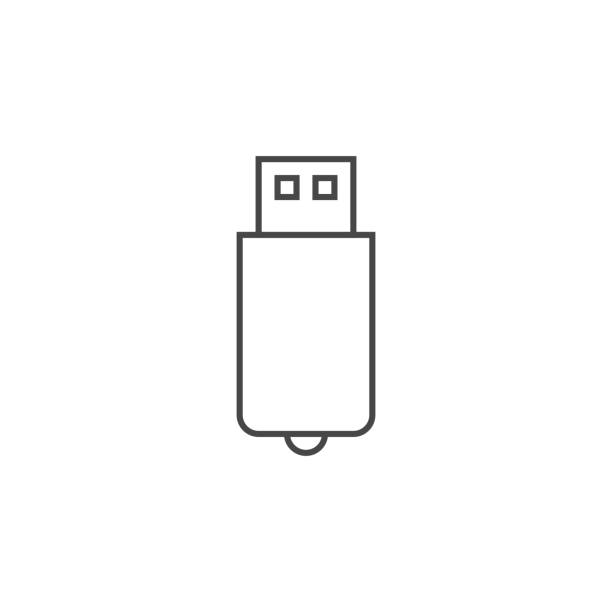 ilustraciones, imágenes clip art, dibujos animados e iconos de stock de icono de línea vectorial usb. - dispositivo de memoria usb