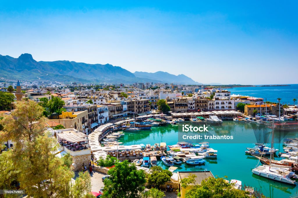 View of a port in Kyrenia/Girne during a sunny summer day, Cyprus Republic Of Cyprus Stock Photo