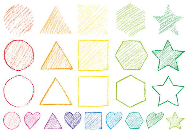 Shapes written with crayons Shapes written with crayons trigone stock illustrations