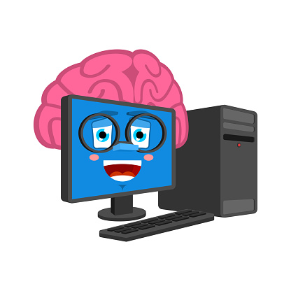 Smart Computer With Brains Isolated Brain In Pc Cartoon Style Data ...