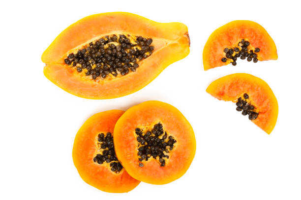 istock ripe slice papaya isolated on a white background. Top view. Flat lay 1140495925