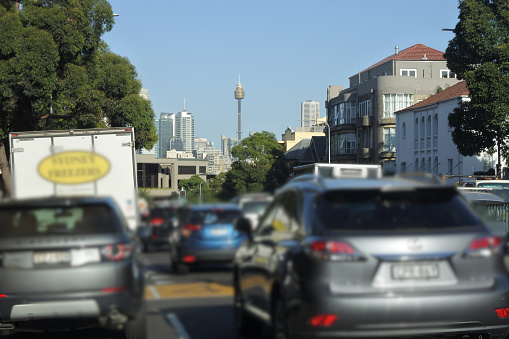 Sydney, Australia - February 21 2019: Rush hour traffic in Sydney New South Wales, Australia.The NSW Government has $110 billion worth of plans for Sydney's transport problems.
