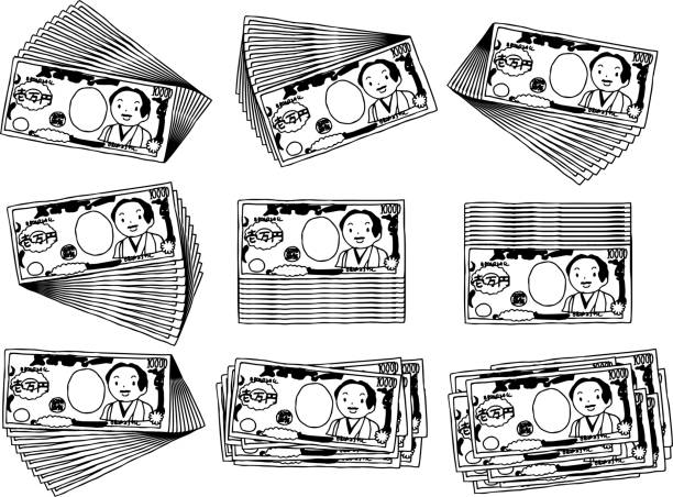 istock Bunch of  Cute hand-painted Japanese 10000 yen note outline set 1140498922