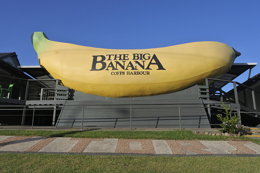 Coffs Harbour, New South Wales - February 12, 2019: The Big Banana Fun Park. The Big Banana is a tourist attraction and amusement park in the city of Coffs Harbour, New South Wales, Australia.